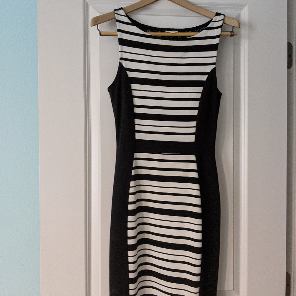 Anthropologie black & white striped dress w/ lace